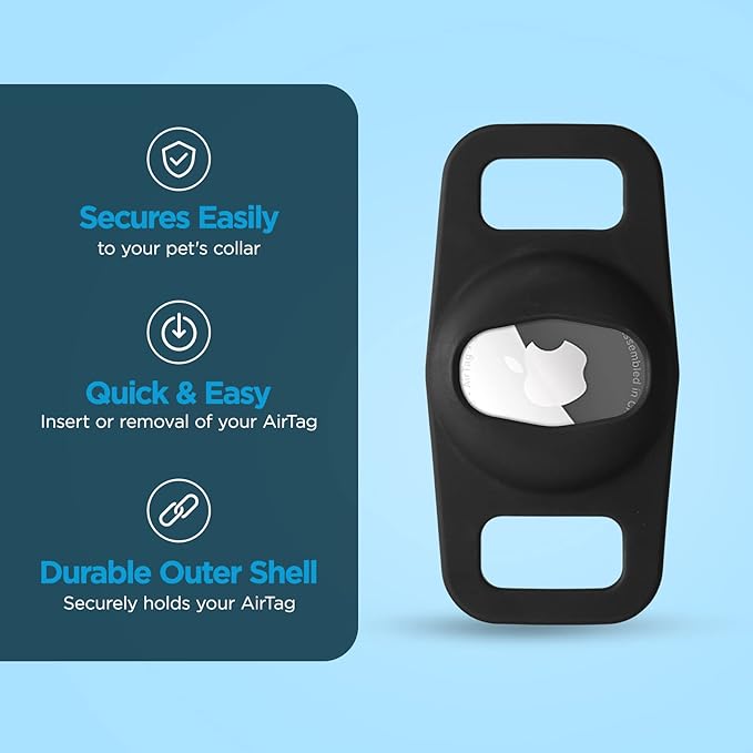 Case-Mate 2 Pack Airtag Dog Collar Holder - Durable, Water Resistant, Lightweight, and Protective Airtag Holder Tag - Easy to Insert Pet Collar Air Tag Loop - Compatible with Cat/Dog Collars - Black