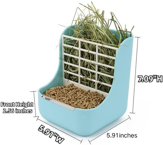 2 in 1 Food Hay Feeder for Guinea Pig, Rabbit Feeder, Indoor Hay Feeder for Guinea Pig, Rabbit, Chinchilla, Feed Bowls Use for Grass & Food (Blue)