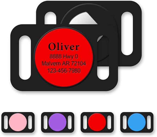 Personalized Engraved Compatible with Airtag Pet Collar Holder,Slide On Compatible with Airtag Case,Adjustable Dog Collar Pet ID Tag,Custom Name Phone for S, M, Large Dogs and Cats (Large Red)