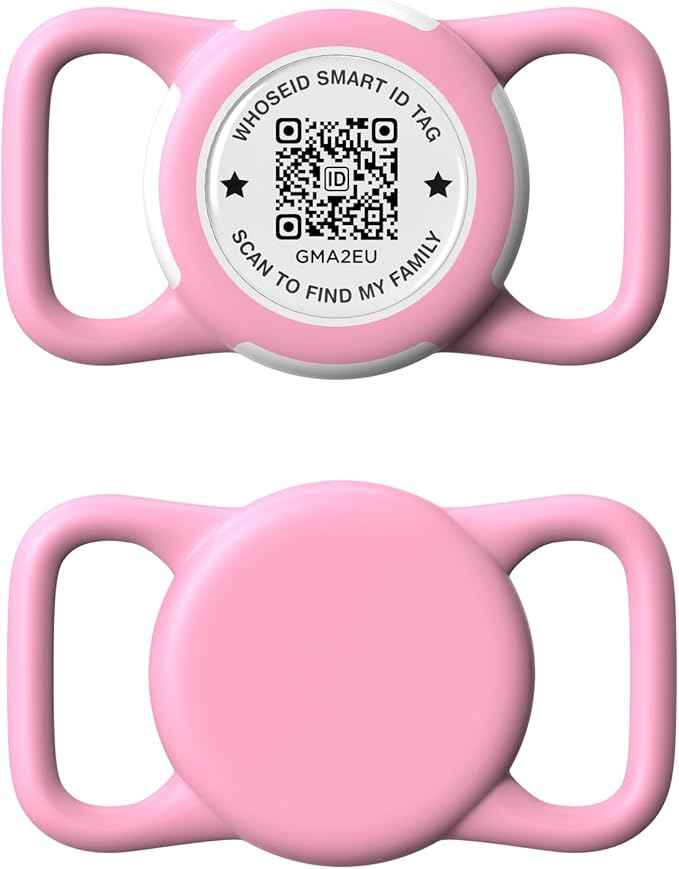 QR Code Airtag Holder, Scan QR Code Send Location Alert Email, Waterproof Full Body Protection Anti-Lost Air Tag Case, Airtag Accessories for Dog, Cats, Collar, Backpack (Pink, Regular)