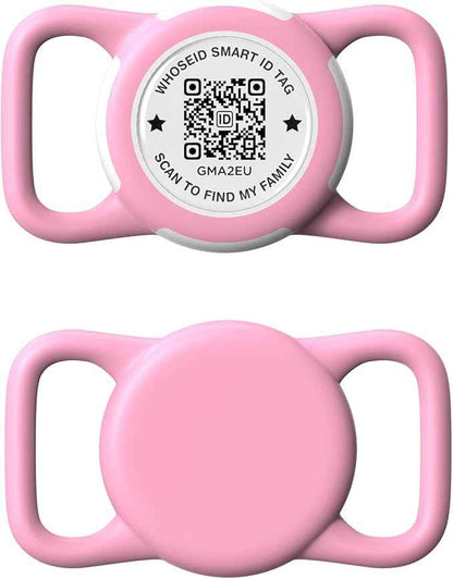 QR Code Airtag Holder, Scan QR Code Send Location Alert Email, Waterproof Full Body Protection Anti-Lost Air Tag Case, Airtag Accessories for Dog, Cats, Collar, Backpack (Pink, Regular)