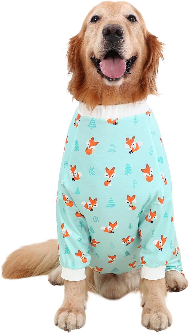 HDE Dog Pajamas One Piece Jammies Jumpsuit Pet Clothes Outfit Stretchy Lightweight Comfy Shirt Pjs for M-3XL Dogs Winter Foxes - M