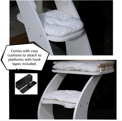 SHENGOCASE Modern Stylish 52.4 inches Tall Wooden Cat Tree Tower, Aesthetic Cat Condo Ladder with 5-Level Big Perch Platform Bed for Window Viewing Watching Large Scratching Post