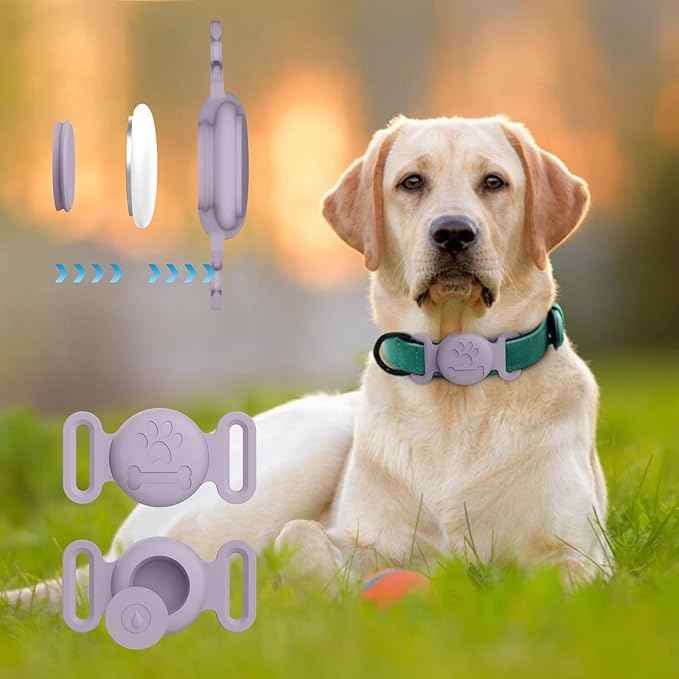 2 Pack Case for Airtag Dog Cat Collar Holder, Soft Silicone Anti-Lost Waterproof Protective Case Compatible with Apple Airtag, for Pet Dog Cat Collars Holder