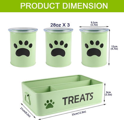 28oz Metal Dog Treat Container Set of 3,Dog Treat Jars with Airtight Lids,Cat Treat Jar,Dog Treat Canister for Countertop,Coated Galvanized Steel Dog Treats Station-Green