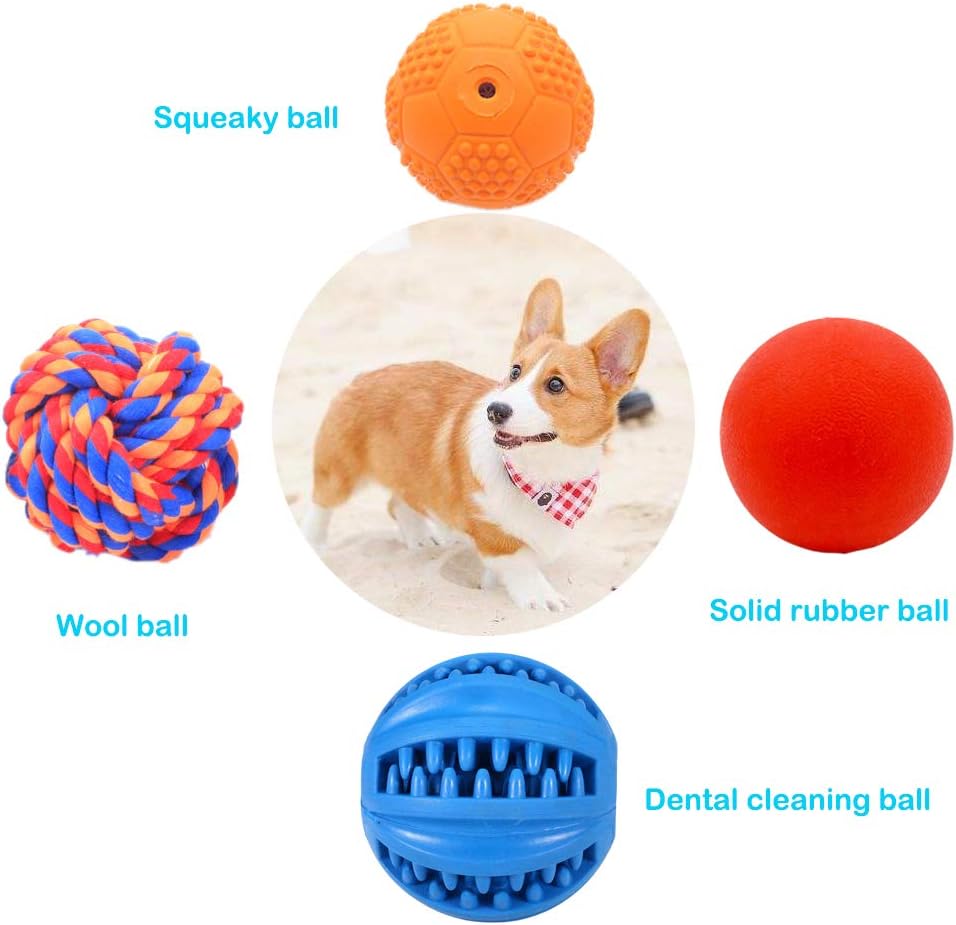 Puppy Balls - Pack with Different Functions & Teething Toys for Small Dogs, Squeaky Dog Balls, Rubber Chew Toys for Enrichment