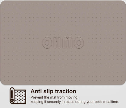 OHMO Dog Food Mat, Silicone Waterproof Cat Food Mat, Non-Skid Spill Proof Pet Feeding Mat for Food and Water, Easy to Clean Dog Placemat(Beige, 18.9" x 11.8")