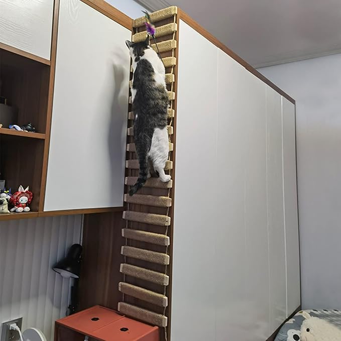 Cat Bridge & Climbing Frame - Sisal Rope Ladder & Scratcher Post for Cat Cage & Tree Tower