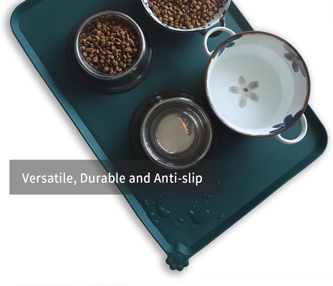 Hoki Found Large Silicone Pet Food Mats - Non Slip Dog Cat Bowl Placemats - Waterproof Dog Cat Food Mats - Dark Cedar