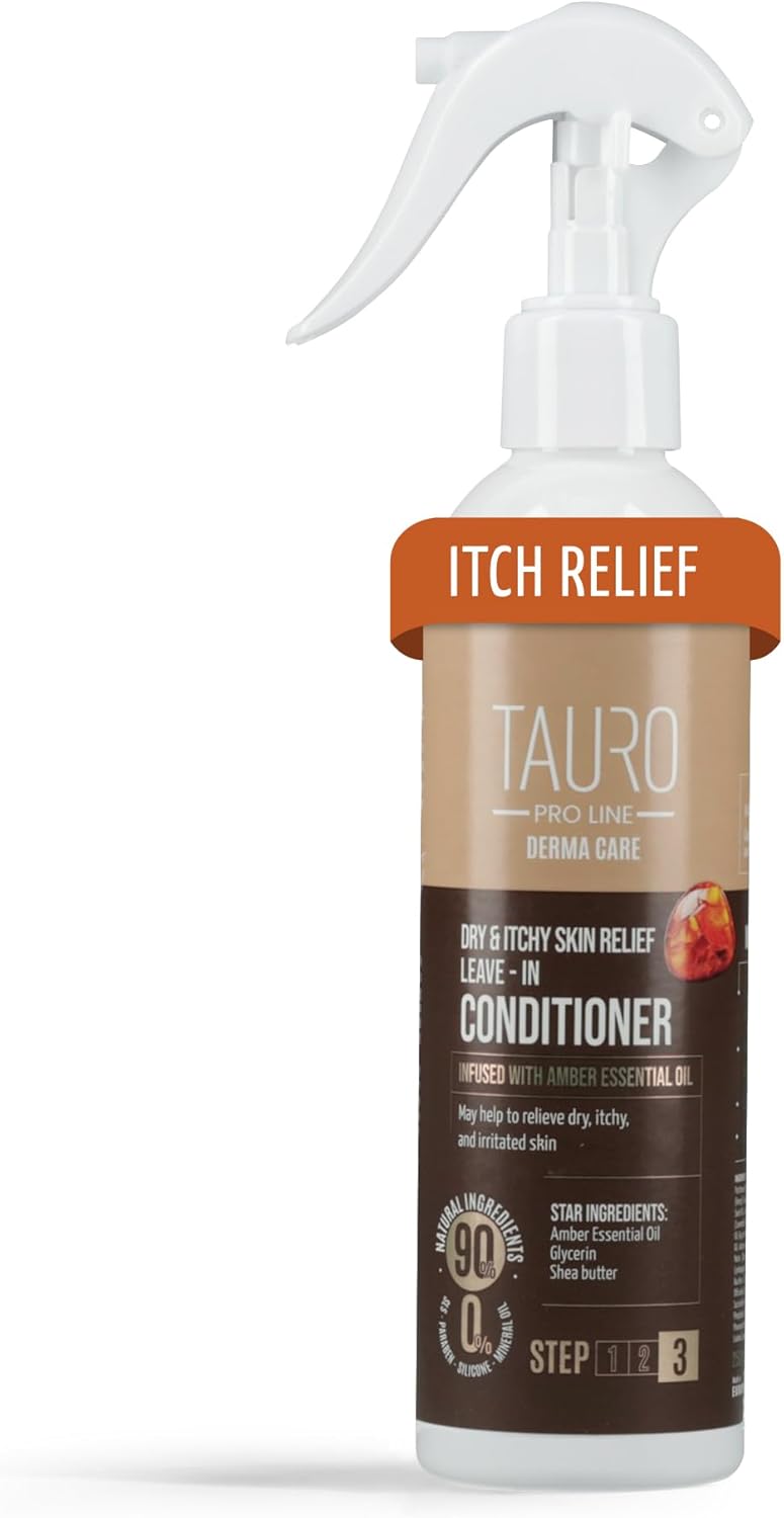 Tauro Pro Line Dog Conditioner Spray for Itchy Skin - Soothes Dry, Sensitive Skin, Calms Itching from Allergies, Dandruff - Leave in Pet Conditioner for Dogs, Cat & Puppy (Derma Care 8.5 Fl Oz)