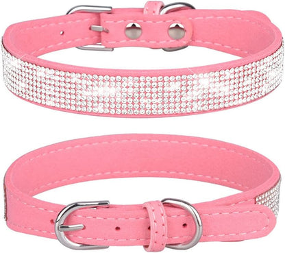 Small Dog Collar, Bling Rhinestone Diamond Fancy Crystal Glitter Pretty Jewel Pet Puppy Collars for XXS XS Small Medium Large Breed Girl Female Dogs Cats, Pink S