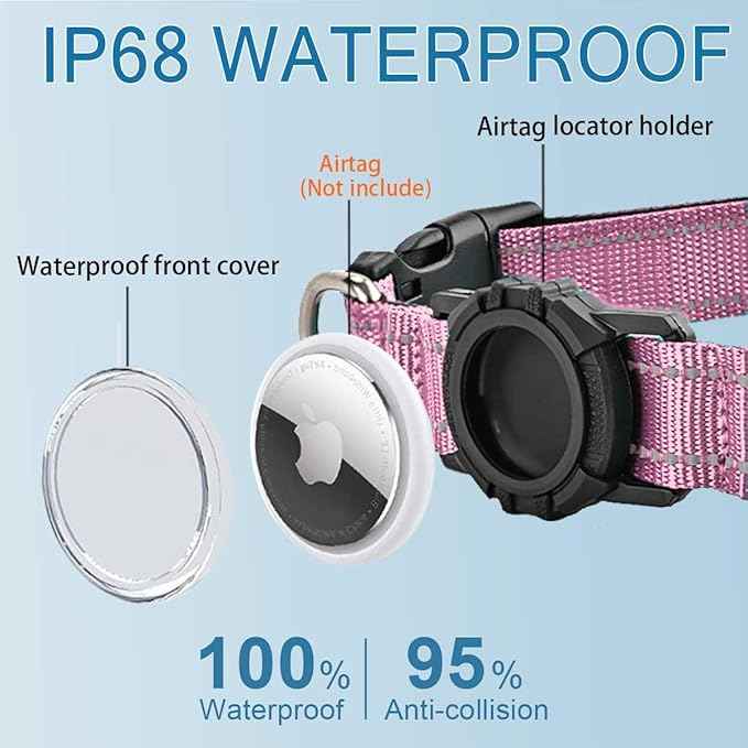 Airtag Dog Collar with Waterproof Air Tag Holder, Integrated Reflective Pet Collar with Soft Padding, Adjustable Nylon Collar for Small Medium Large Dogs, Pink,XL (18.1"-27.5")