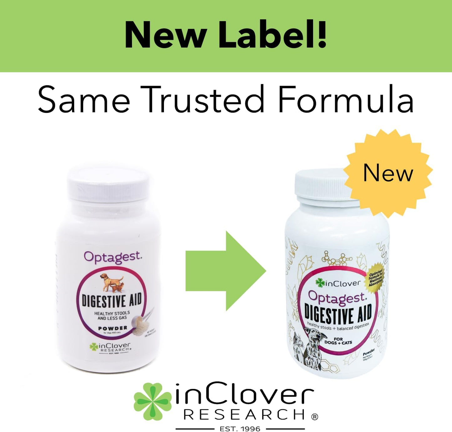 InClover Optagest Natural Digestive Aid, Organic Prebiotics & Enzymes Supplement Powder for Dogs and Cats - Promotes Healthy Stools, Less Gas, Optimal Nutrient Absorption, Intestinal Balance, 3.5oz