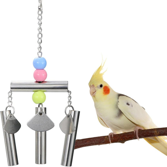 Bird Stainless Steel Bells String Parrot Hanging Chew Toy for Parakeet Cockatiel Cockatoo Conure (Silver)