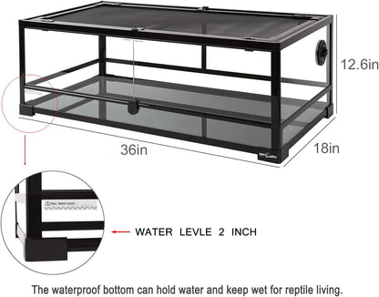 REPTI ZOO Full Glass 35 Gallon Reptile Tank, Front Opening Wide & Low Reptile Terrarium 36" x 18"x 12" for Lizard Gecko Tortoise Snake, Top Screen Ventilation & Anti Escape Lid