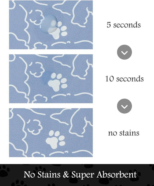 Pet Feeding Mat-Absorbent Dog Mat for Food and Water Bowl-No Stains Quick Dry Water Dispenser Mat-Dog Accessories Pet Supplies-Bowl for Messy Drinkers(BLUEDOGS,17"x34"