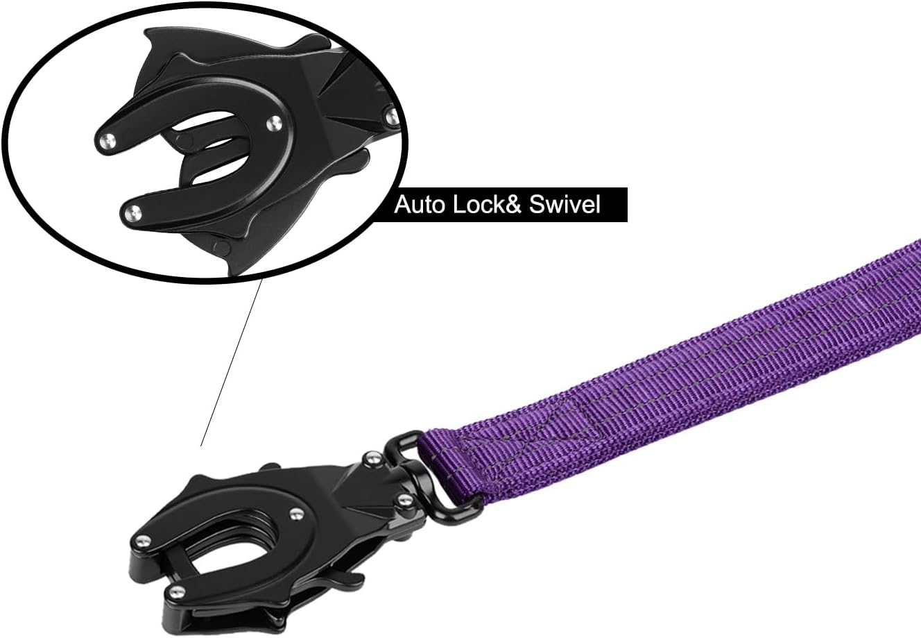 ICEFANG Tactical Dog Leash,K9 Training Walking Bungee Lead with 2 Control Handle,Heavy Duty Quick Release Metal Clasp,for Medium Large Breed (Reflective Purple, 6 FT)