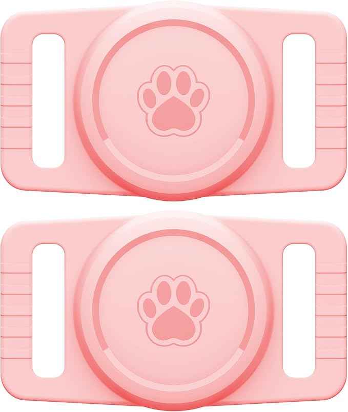 for Airtag Dog Collar Holder 2 Pack,Waterproof Dog Collar Holder for Apple AirTag(Gen 1 & 2),Silicone Air Tags Case for Dog Collars(Light Pink)
