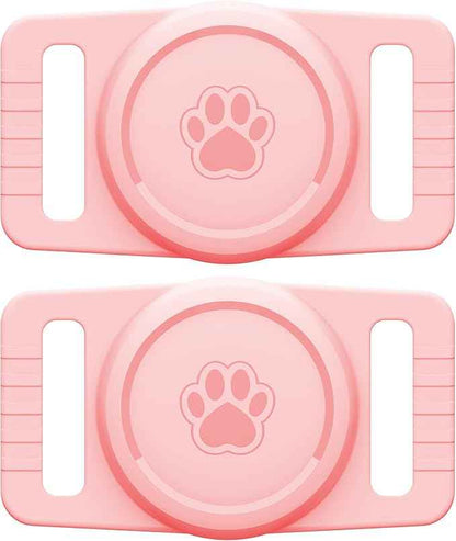 for Airtag Dog Collar Holder 2 Pack,Waterproof Dog Collar Holder for Apple AirTag(Gen 1 & 2),Silicone Air Tags Case for Dog Collars(Light Pink)
