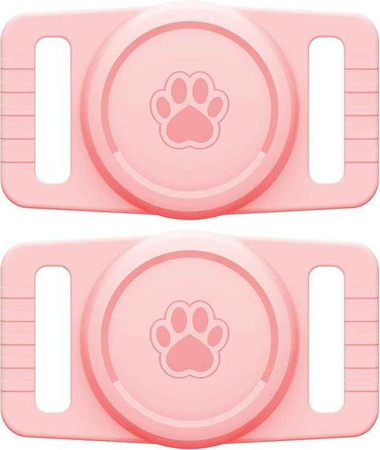 for Airtag Dog Collar Holder 2 Pack,Waterproof Dog Collar Holder for Apple AirTag(Gen 1 & 2),Silicone Air Tags Case for Dog Collars(Light Pink)