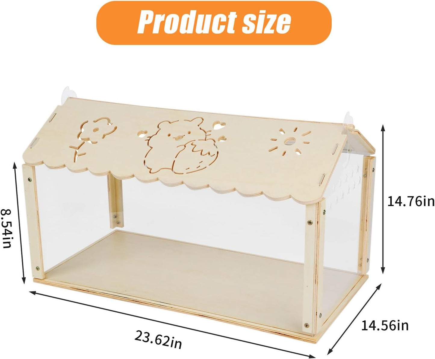 Hamster cage Wooden with Acrylic, Dwarf Hamster cage, Small Animal Habitat with Openable Top, Mouse cage for Guinea Pigs, Chinchillas, Gerbil, Syrian Hamster (24inch)