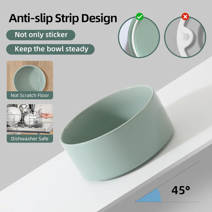 Ceramic Elevated Dog Bowls, Food and Water Bowls for Dogs, Puppy, Raised Dog Dish, Pet Feeder(6inch, 2 x Light Green + Stand)