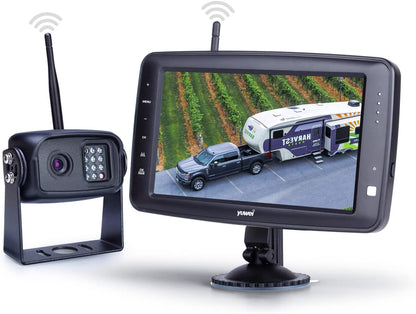 Wireless Backup Camera System with 7 inch Splitscreen, Waterproof Wireless Rear View Camera with Night Vision, Support add 2nd Wireless Reversing Camera for Trailer, RV, Trucks, Horse-Trailer, etc