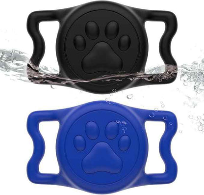 for Airtag Dog Collar Holder, Dog Airtag Holder Waterproof, Lightweight & Soft Silicone Air Tag Case for Pet Collars, Works with Multiple Tracker Tag Products (Black1+Blue1, 2 Pack)