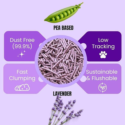 Pea Based Tofu Cat Litter, Dust Free Cat Litter, Low Tracking, and Natural Odor Control, Flushable (2 Bags, Lavender)