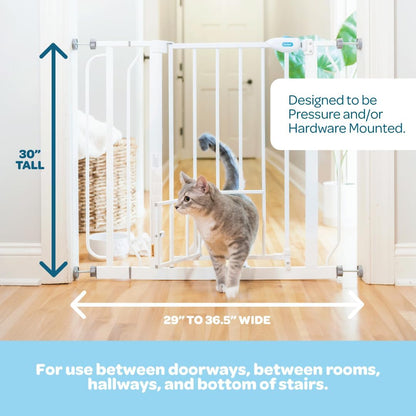 Carlson Extra Wide Walk Through Pet Gate with Small Pet Door, Includes 4-Inch Extension Kit, Pressure Mount Kit and Wall Mount Kit,White