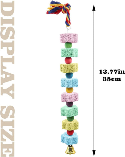 2 Pack Bird Chewing Toy, Colorful Parrot Beak Grinding Calcium Stone with Bells, Cage Accessories for Cockatiels Parakeets Parrots Budgies Lovebirds Rat Hamster Chinchilla Rabbit Bunny African Grey