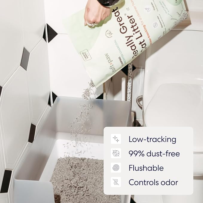 Tuft & Paw Really Great Cat Litter, Ultra Low Tracking Tofu Cat Litter, Clumping, Flushable, Odor Control, Dust-Free, Unscented - 9.25lbs x 2Bags (Charcoal)