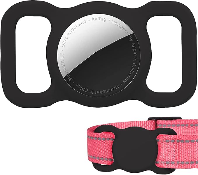 Air tag Dog Collar Holder (2 Pack) Silicone GPS Tracker Case Anti-Lost Protective Air Tag Cat Collar Holder (2xBlack)