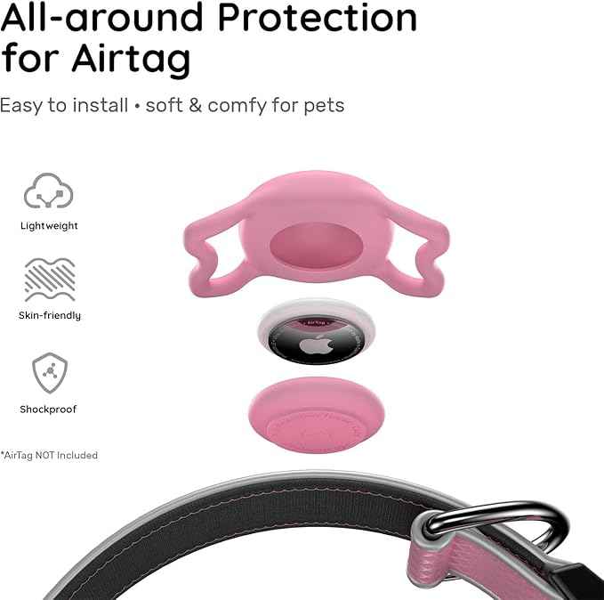Reflective Dog Collar with Airtag Holder, IPX8 Waterproof Air tag Dog Collar Holder | Ultra-Durable | Soft Padded | Safety Locking Buckle | Fit Small Dogs (Neon Pink S(9.8"-15.7"))