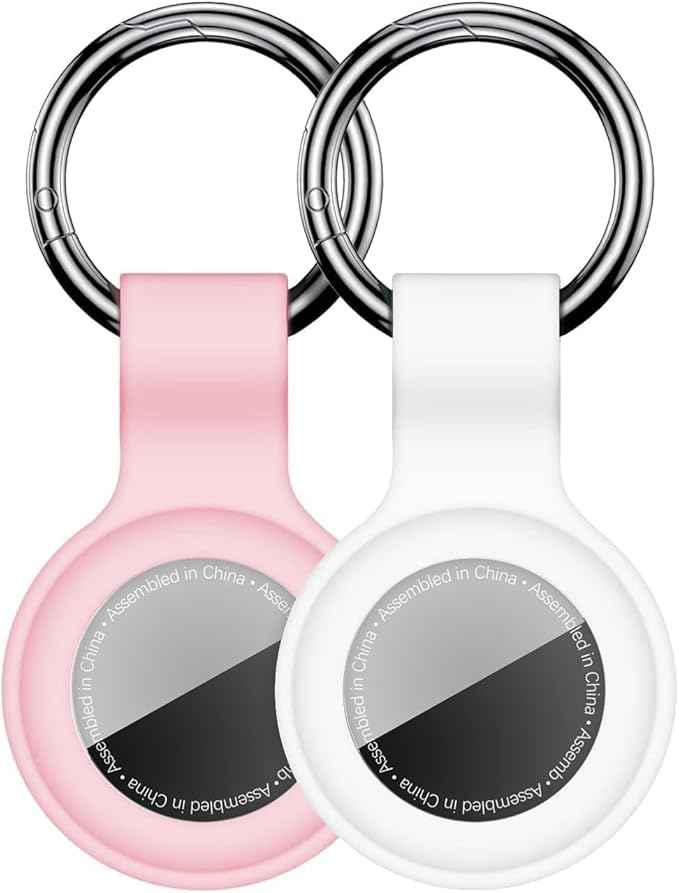 [2 Pack] Case for AirTag 2nd Gen (2026) & 1st Gen, Silicone Holder Keychain Key Ring, Protective Cover for Air Tags, GPS Finder Accessories for Bags, Pets, Kids, Luggage, Pink/White