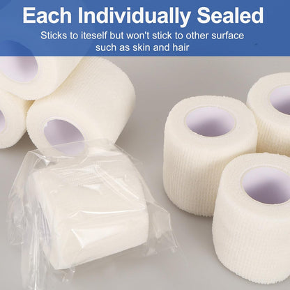 24 Pack White Self Adhesive Bandage, 2” x 5 Yards Medical Wrap, Cohesive Bandage Wrap, White Tape Baseball, Self Stick Bandage Tpae, First Aid Gauze for Ankle, Leg, Arm