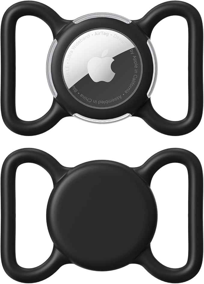 Waterproof Airtag Holder for Dog Collar, Soft Full-Body Protective Airtag Holder for Dog & Cat Collars, Ultra-Durable, Easy Installation, Lightweight Clear Airtag Case (Black, Large)