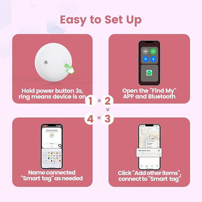 Smart Pet Tracker for Collar - Dog Trackers Location for Pet with Holder, No Monthly Fee, Real-Time Tracking, iOS Only, IPX6 Waterproof, Long-Lasting, Anti-Lost Tracker for Cats, Bag Straps,Pink
