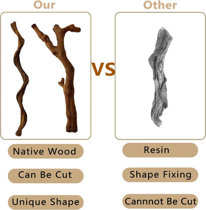 BNOSDM 2PCS Reptile Wood Branches, Snake Climbing Branch, Bearded Dragon Climbing Accessories, Lizard Habitat Decor, Terrarium Tree Trunk Ornament for Gecko Frog Chameleon Spider