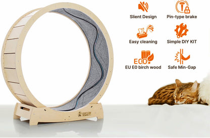 Star Cat Wheel, Cat Treadmill, Exercise Wheel for Running, Spinning, Scratching, and Climbing for Indoor Cats, Premium Birch Wood, Eco-Friendly, Moving Fish, Wide Running Track, 41.7 inch L Size