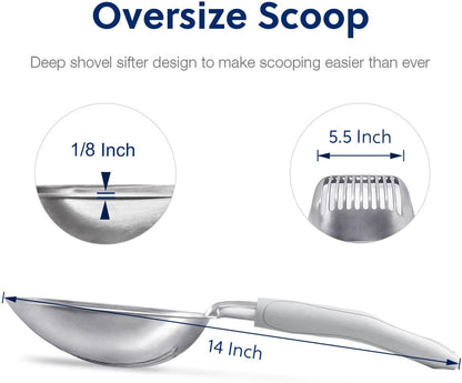 WePet Cat Litter Scoop, Aluminum Alloy Sifter, Kitty Metal Scooper, Deep Shovel, Long Handle, Poop Sifting, Kitten Pooper Lifter, Durable, Heavy Duty, for Litter Box