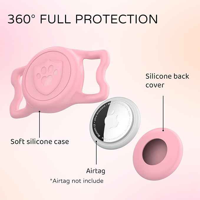for Airtag Dog Collar Holder – (2 Pack) IP68 Waterproof Dog Air Tag Holder for Dog Collar, Anti-Lost & Durable Silicone Case, Compatible with Apple AirTags (Pink & Blue)