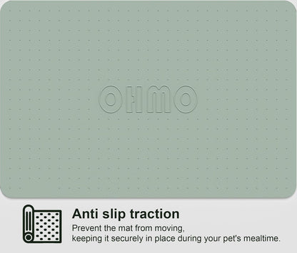 OHMO Dog Food Mat, Silicone Waterproof Cat Food Mat, Non-Skid Spill Proof Pet Feeding Mat for Food and Water, Easy to Clean Dog Placemat(Sage Green, 18.9" x 11.8")