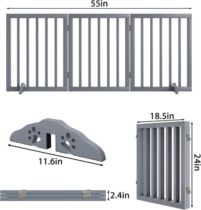 Freestanding Wooden Dog Gate - 24 Inch Tall, Support Feet, Step Over, Indoor
