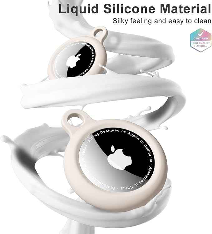 oakxco Beige Airtag Keychain Silicone, Airtag Holder with Key Ring, Air Tag Cover Cute Accessories for Kids, Luggage, Car Dog Collar, Car, Compatible with Apple Airtag Case Waterproof, Cream Stone