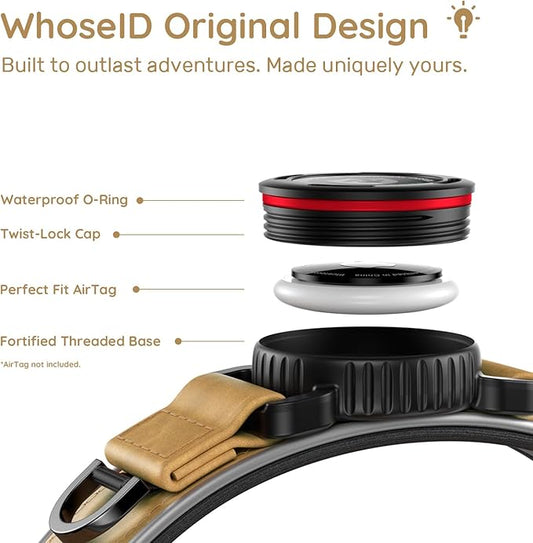 WhoseID Premium Leather Dog Collar - AirTag Dog Collar | Fur-Safe Magnetic Buckle | IPX8 Waterproof Reflective Small Dog Collar with AirTag Holder