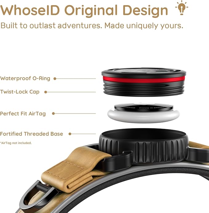 WhoseID Premium Leather Dog Collar - AirTag Dog Collar | Fur-Safe Magnetic Buckle | IPX8 Waterproof Reflective Small Dog Collar with AirTag Holder