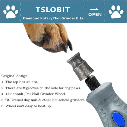 Diamond Dremel Dog Nail Grinder Attachment,1/8'' Pet Nail Grinder Wheel for Dremel Dog Nail Grinder, Diamond Rotory Bit for Dogs&Pets Nail Care,2-Pack（Large A&D）