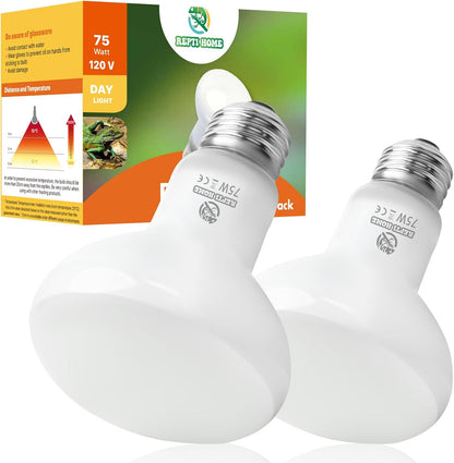 Reptile Heat Lamp Bulbs, Simulate Natural Sunlight Heat Light Bulb, 2 Pack 75W Amphibian Terrarium Basking Spot Lamp for Reptile, Bearded Dragon, Lizard, Turtle, Snake