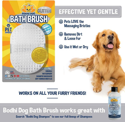 Bodhi Dog Shampoo Brush - Pet Grooming & Bath Supplies for Dogs and Cats - Bath Brush for Long & Short Hair - Premium Scrubber for Shower, Bathing & Massage (One Pack, Silver Glitter)